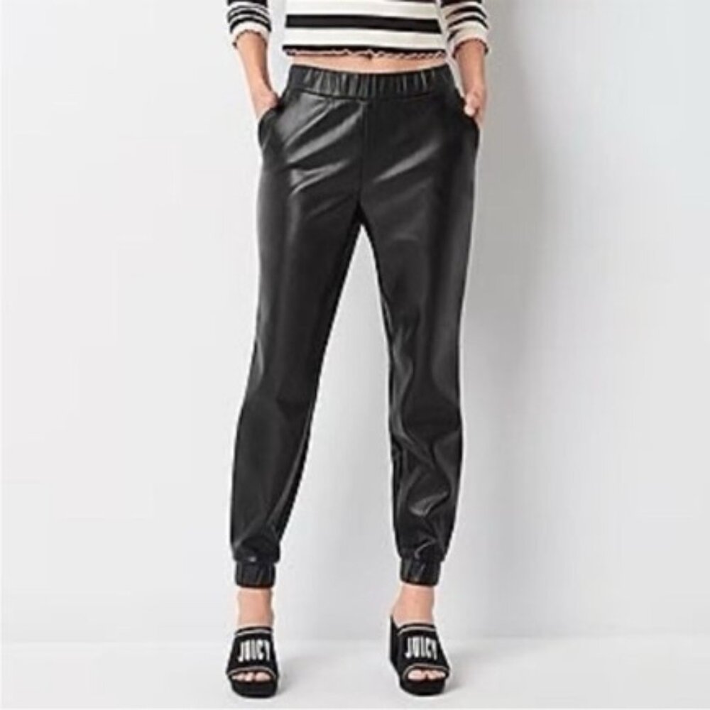 JUICY COUTURE Faux Leather Coated Black Joggers - Small